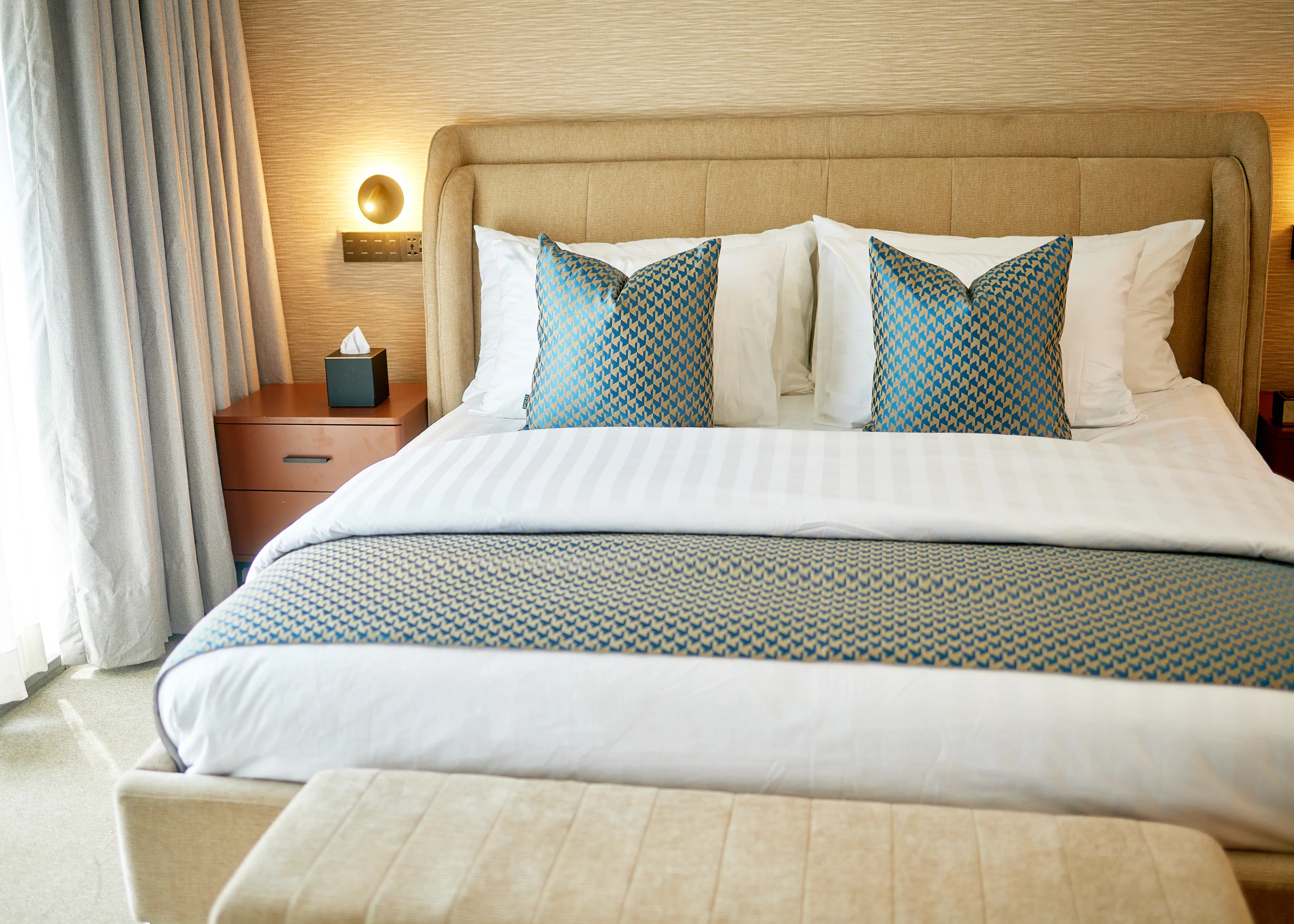 Bed Runner and Throw Pillow Set